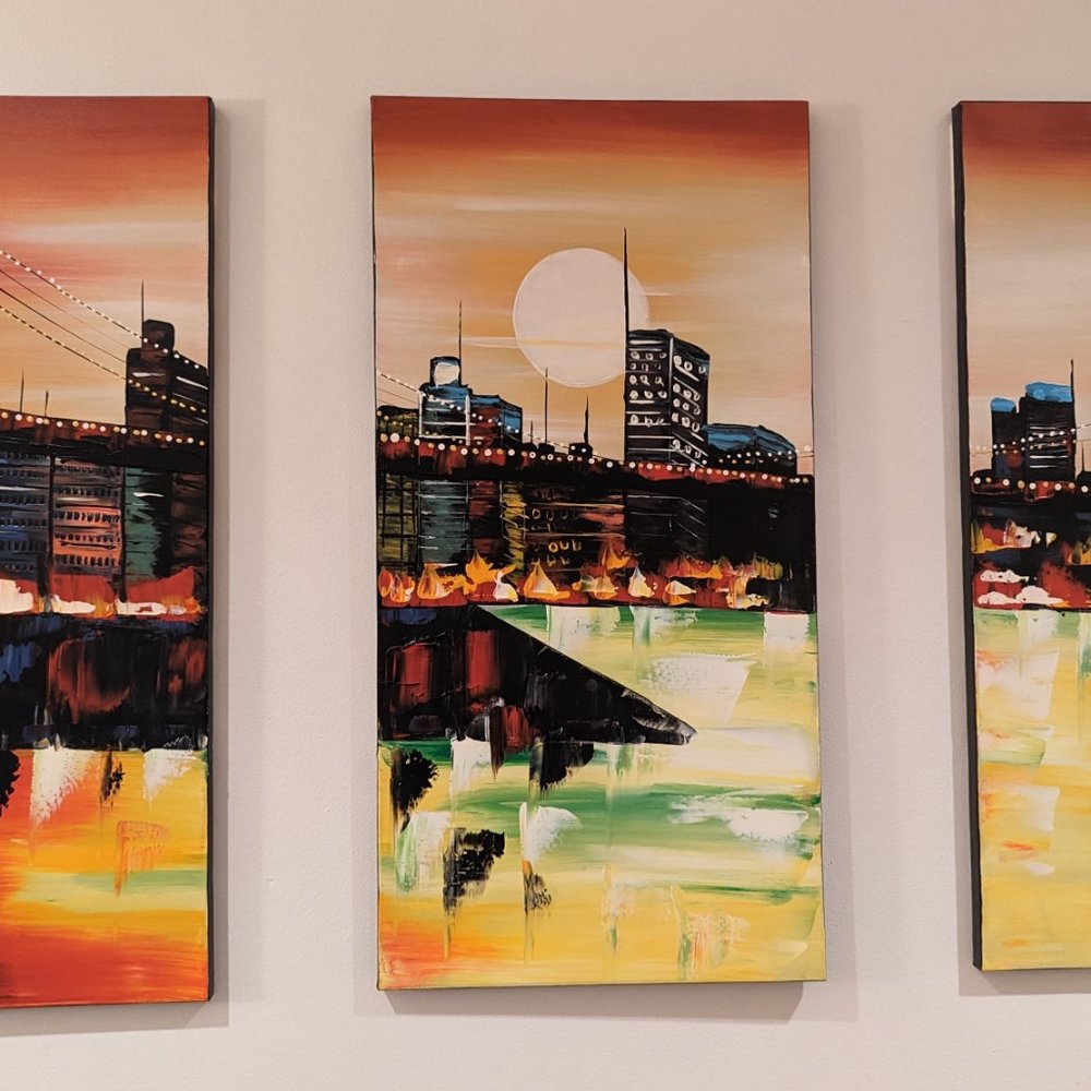 Large Abstract NYC Skyline Triptych - 3 Panel Canvas Wall Art 48x32 - New York - Picture 9 of 14
